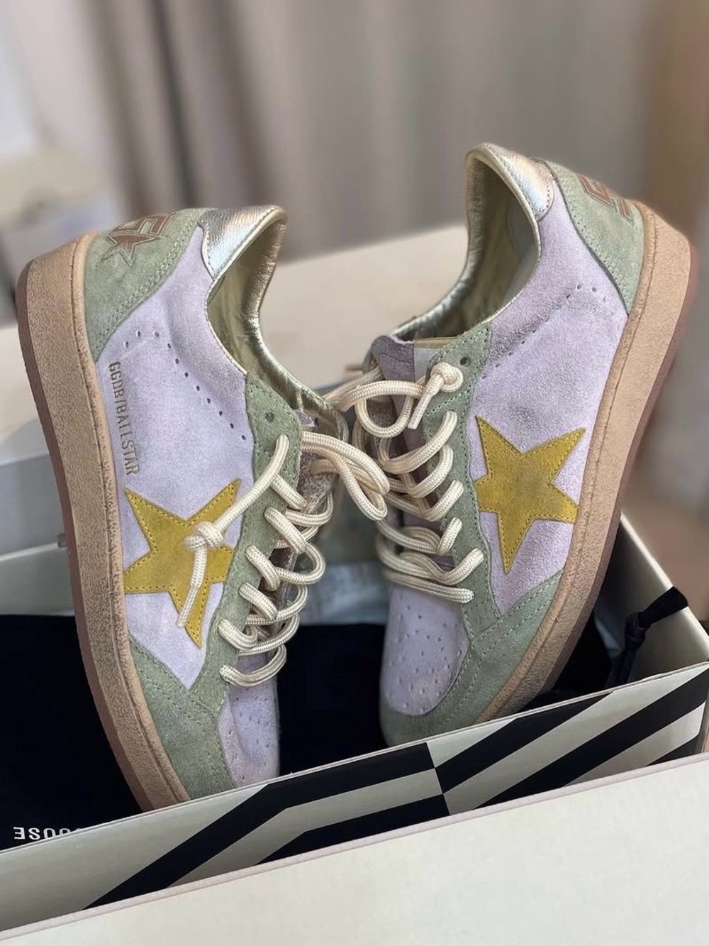 Golden Goose Ball Star Sneaker Lilac Suede/ Sage/Honey/Silver sz 39 New in Box - Picture 1 of 13